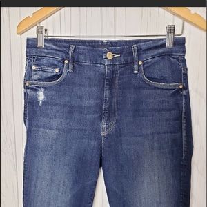 Mother Looker High Waist Frayed Ankle Skinny Jeans